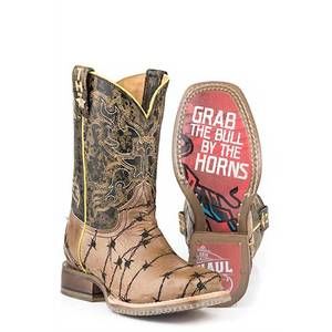 NEW TIN HAUL kid's bull horn sole boot in brown